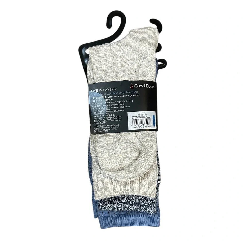 Cuddl Duds Leg Layering Crew Socks 3 Pack - Country Blue Plushfill 360